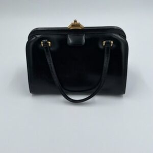 VTG Bienen Davis Womens Black Leather Inner Dividers Bottom Studs Shoulder Bag